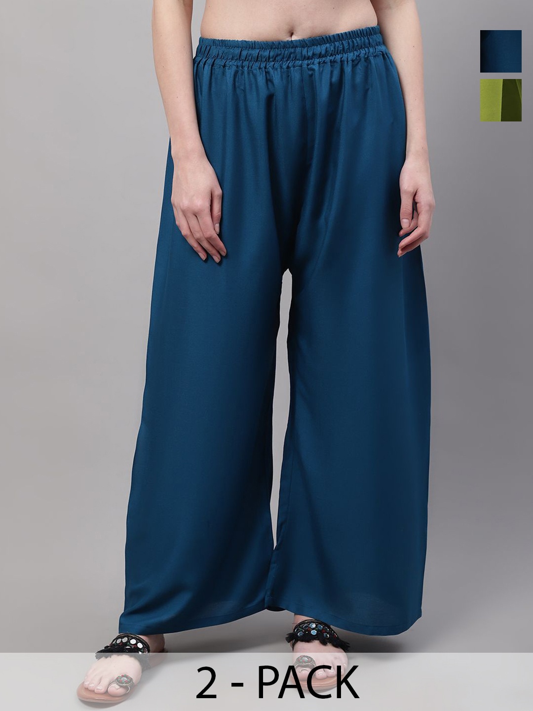 

Valles365 by S.C. Women Pack of 2 Flared Ethnic Palazzos, Blue