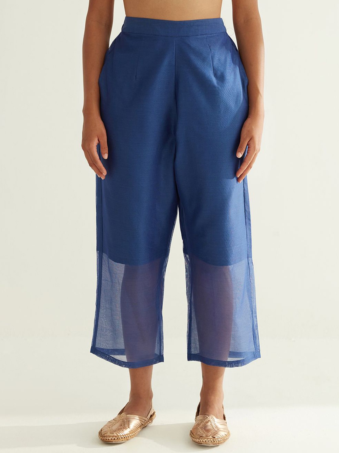 

Abhishti Women Semi-sheer Straight Pants Trousers, Blue