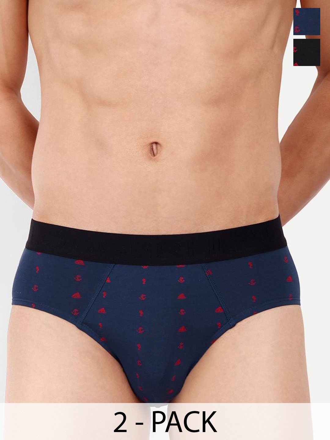 

LOGGERHEAD Pack of 2 Printed Cotton Hipster Briefs LHPB008-NAVYBLUE-BLACK, Navy blue