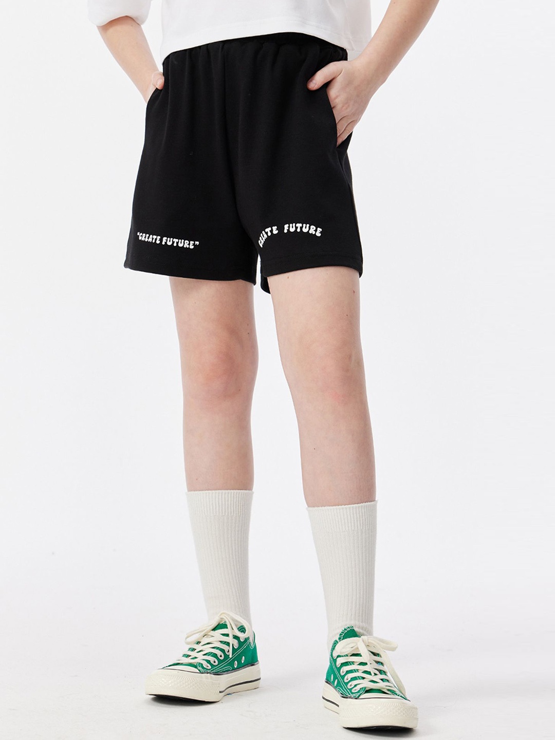

LULU & SKY Girls High-Rise Relaxed Fit Sports Shorts, Black