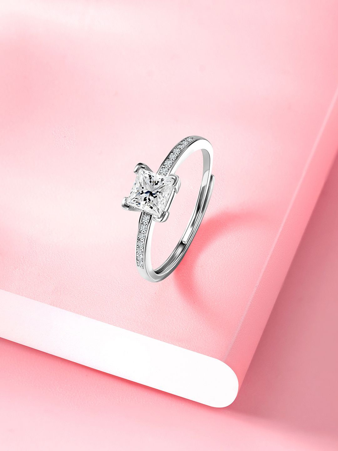 

Peora Silver-Plated Cubic Zirconia Studded Finger Ring With Rose Gift Box