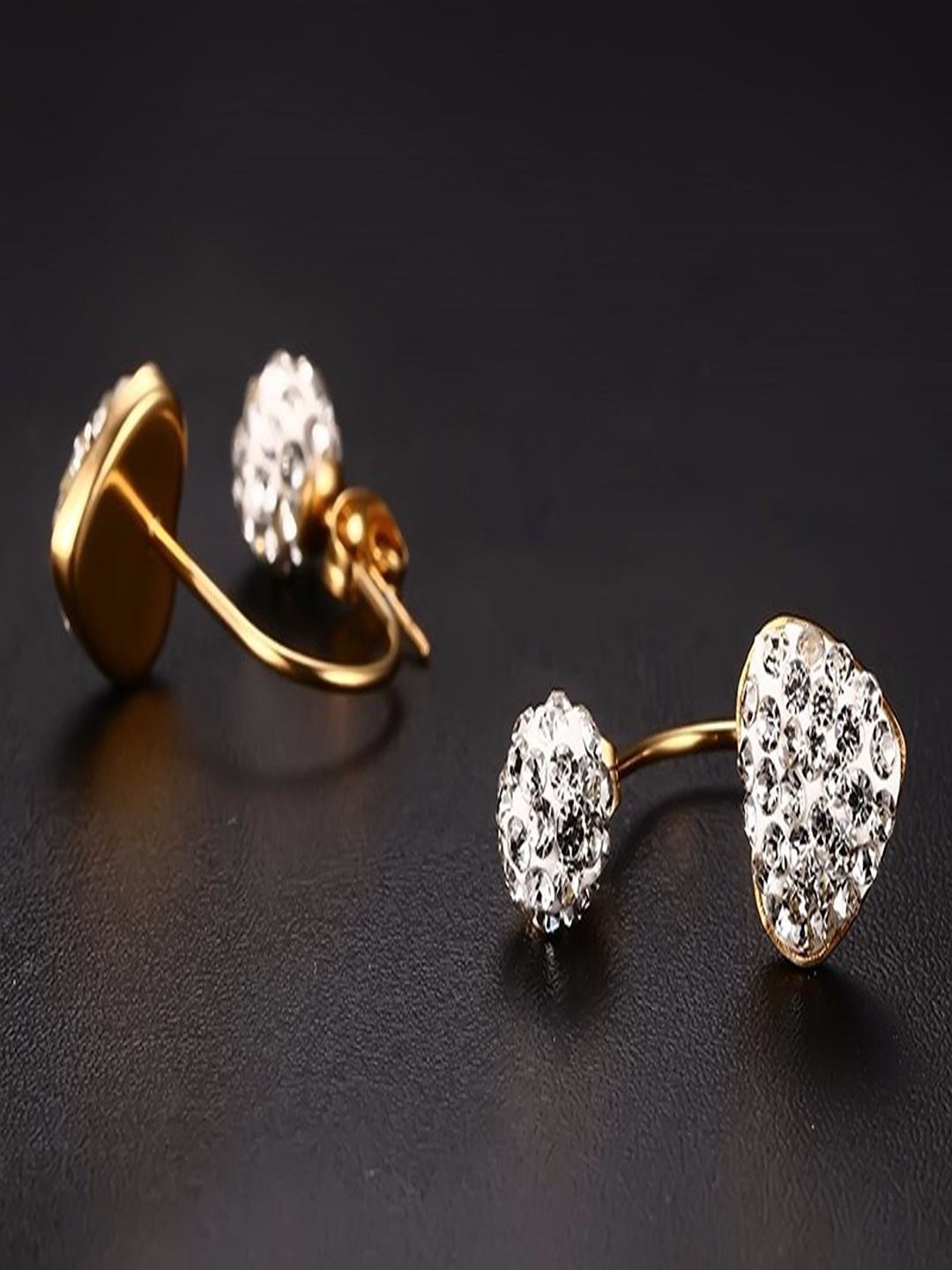 

DressBerry Gold-Plated Artificial Stones Studded Contemporary Shaped Studs