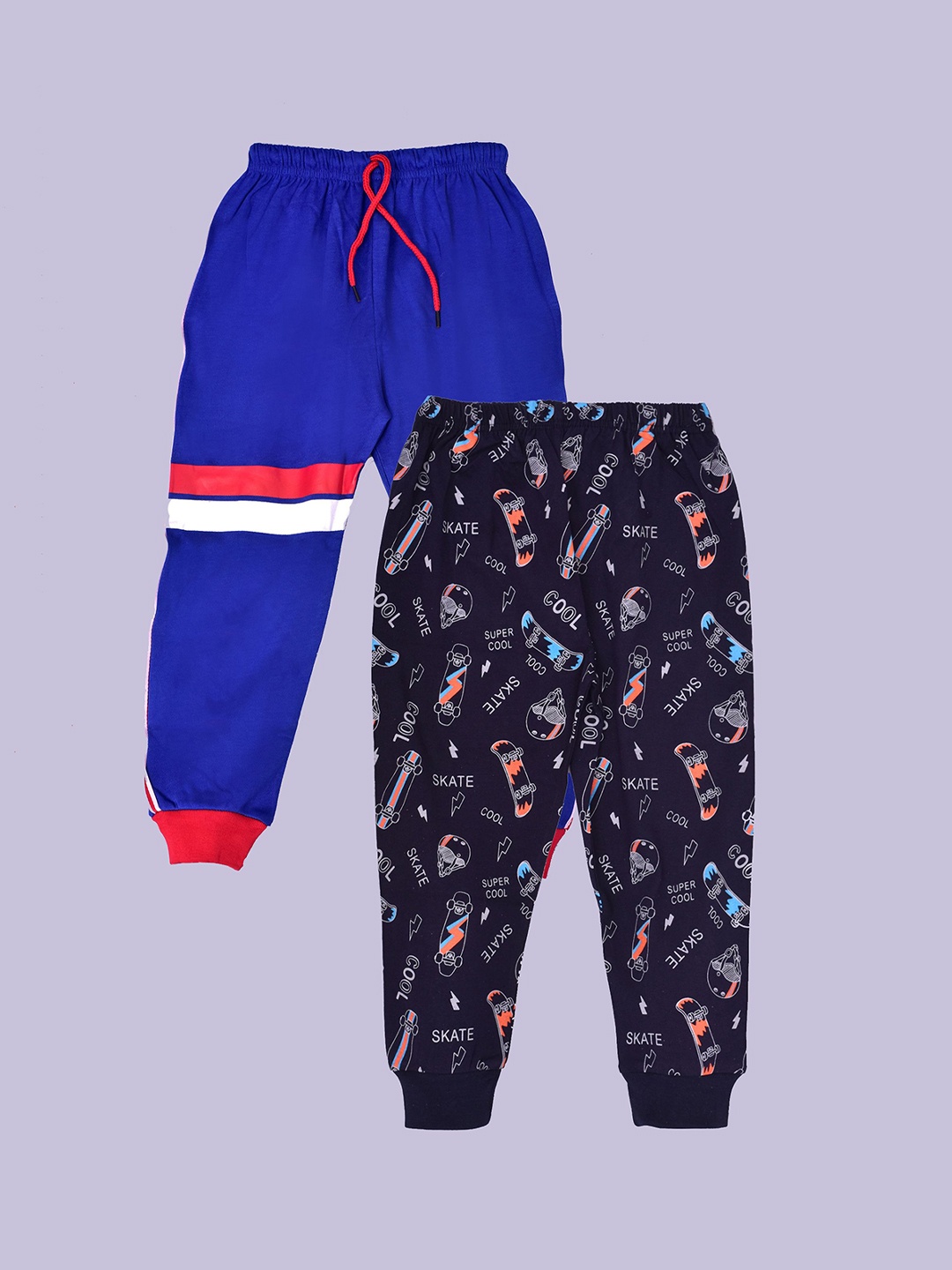 

BAESD Kids Pack Of 2 Printed Cotton Mid-Rise Joggers, Blue