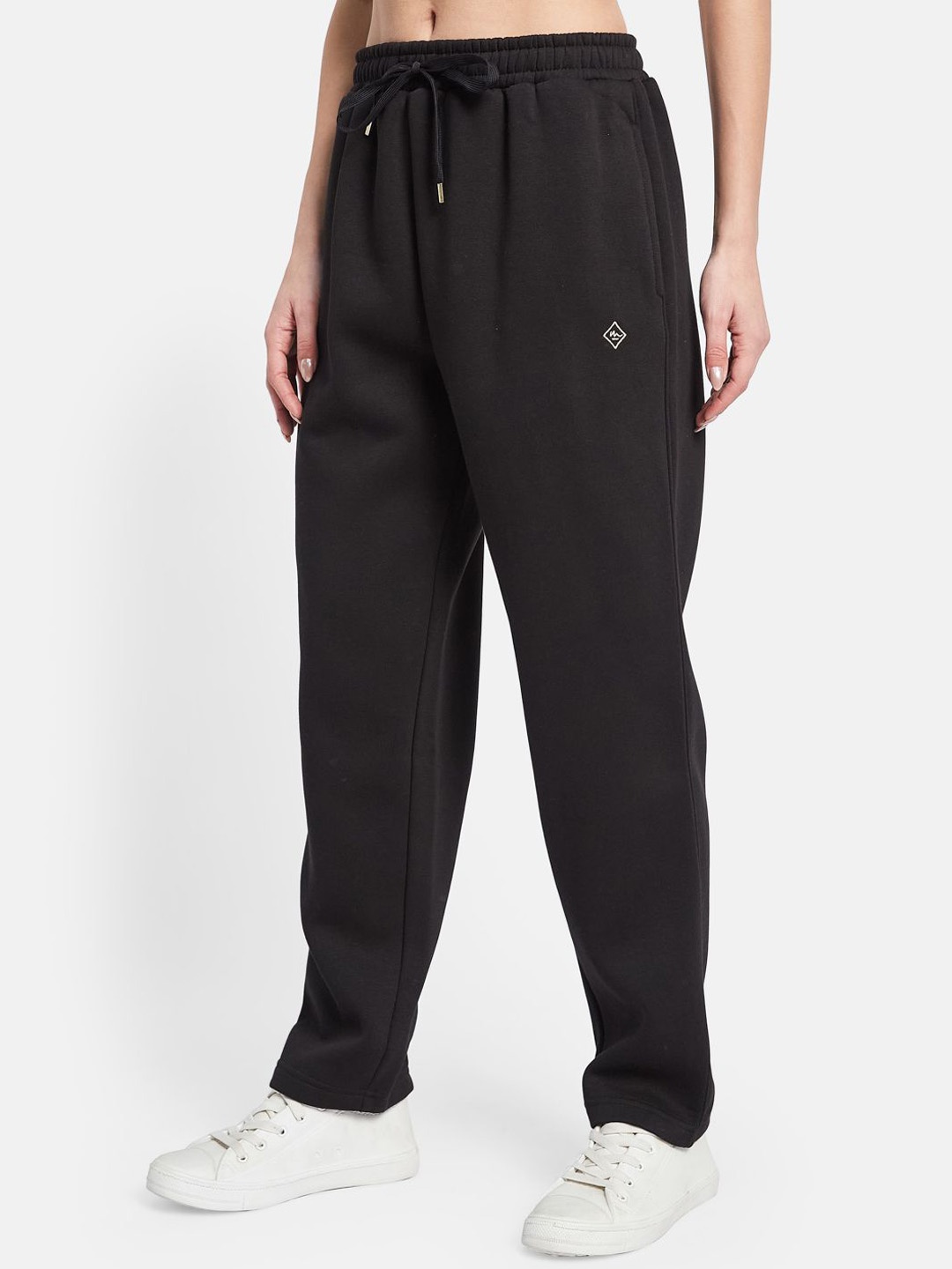 

METTLE Women Cotton Mid Rise Track Pants, Black