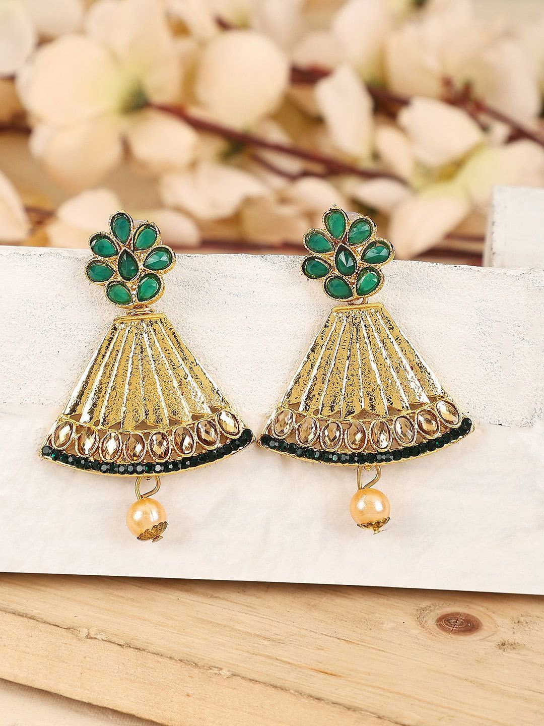 

Anouk Gold-Plated Artificial Stones Studded & Beaded Geometric Shaped Drop Earring