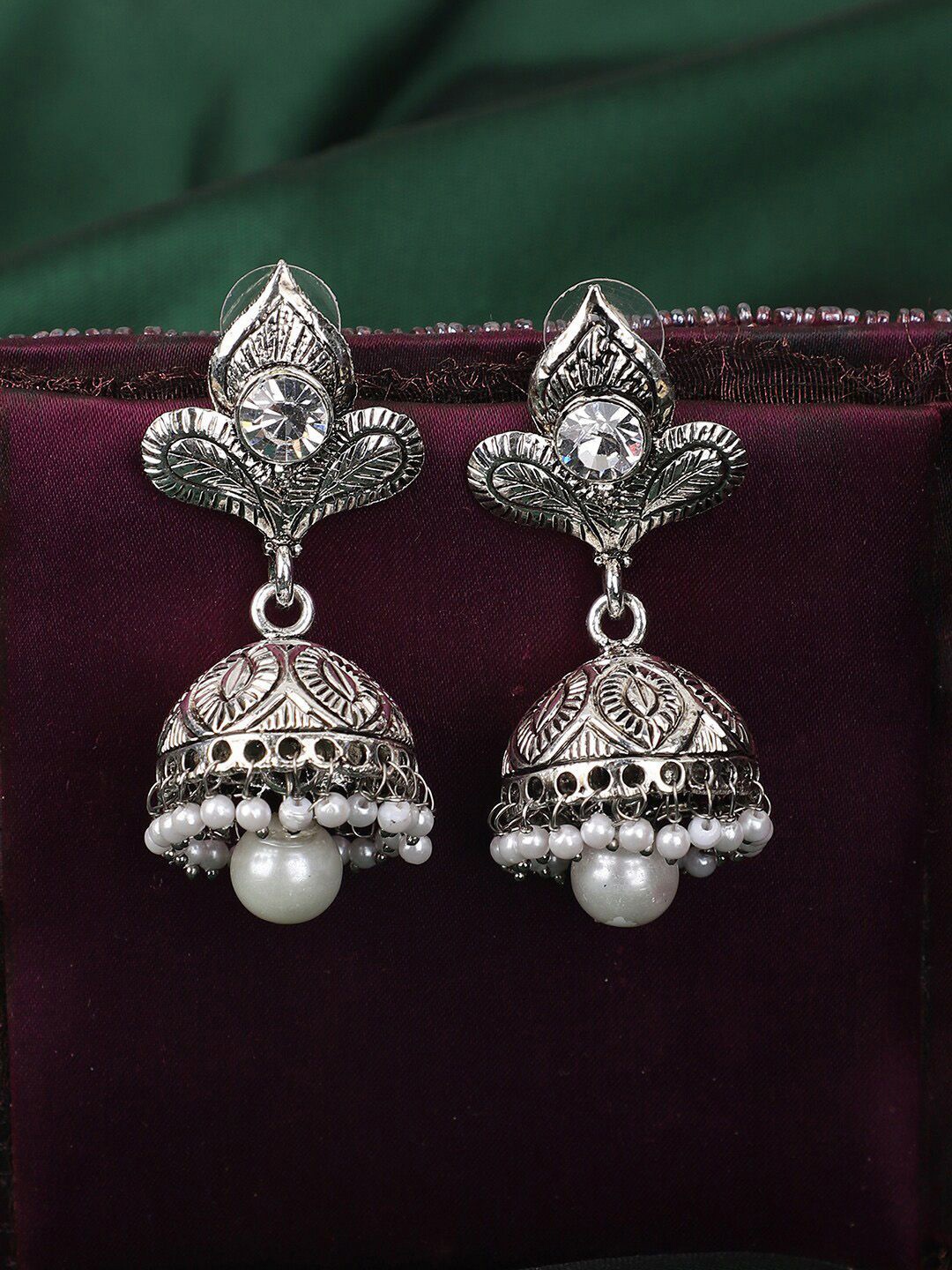 

Anouk Silver Plated Beaded Dome Shaped Jhumkas