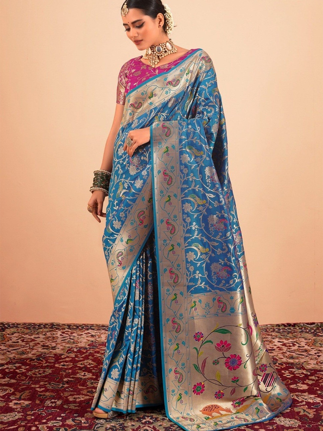 

MySilkLove Windows Blue Woven Paithani Saree