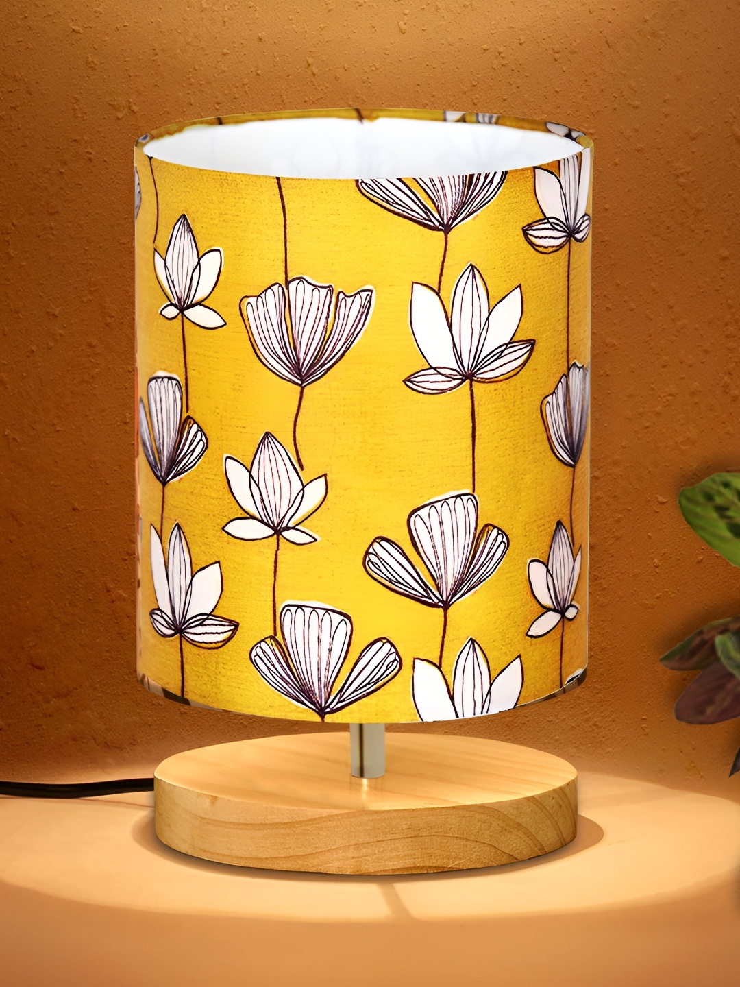 

Homesake Pine Yellow and White Floral Printed Wooden Cylindrical Shaped Table Lamp