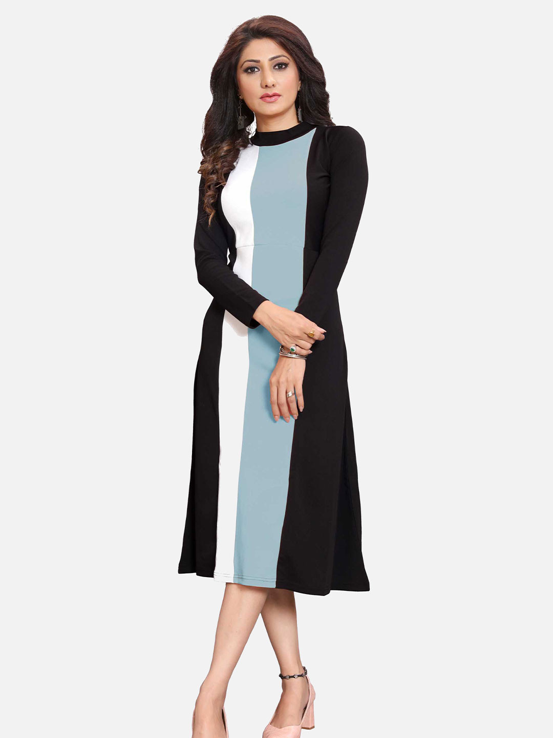 

DressBerry Women Colourblocked A-Line Midi Dress, Turquoise blue