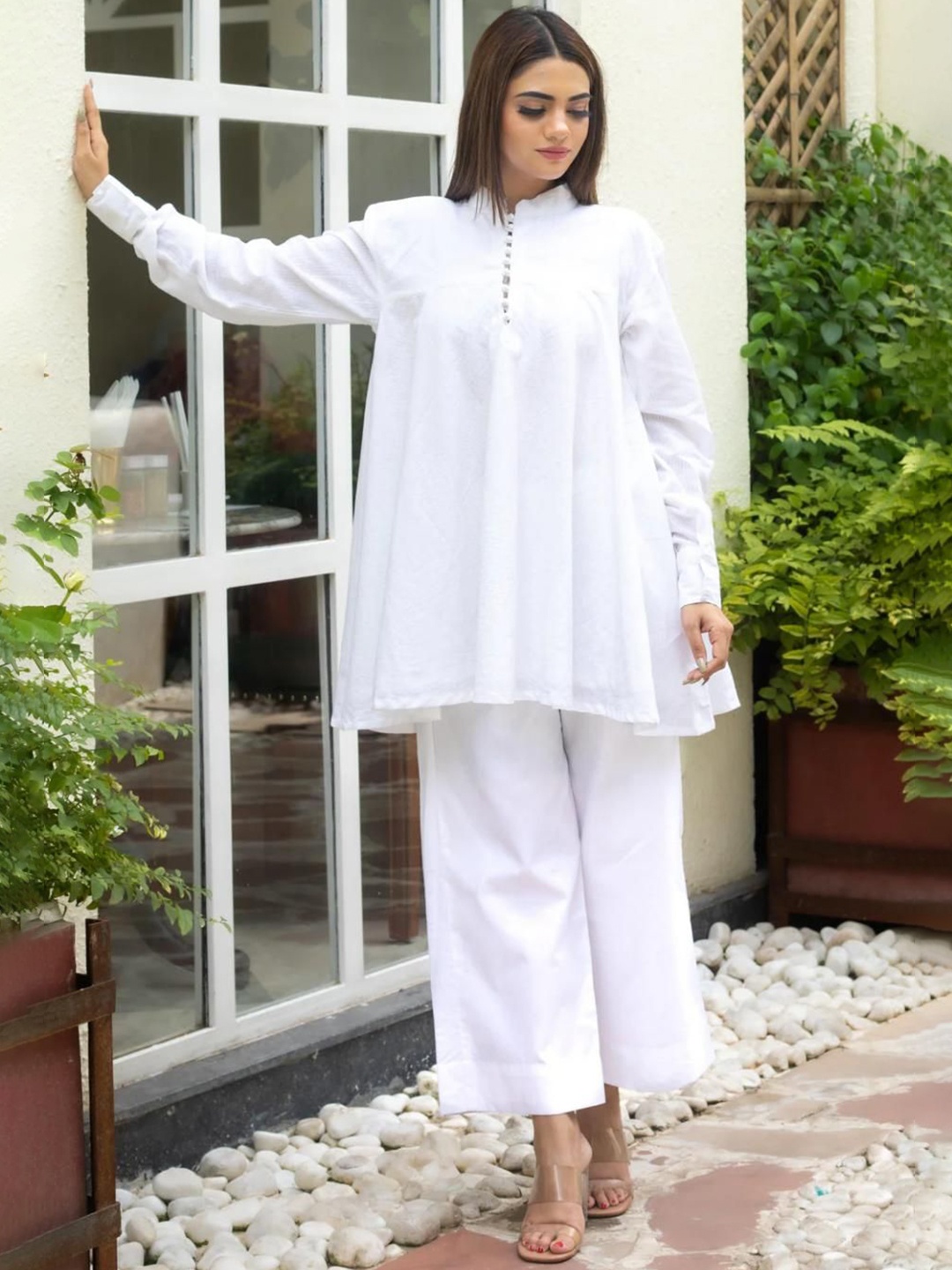 

SUKITI Mandarin Collar Pure Cotton Tunic & Trouser, White