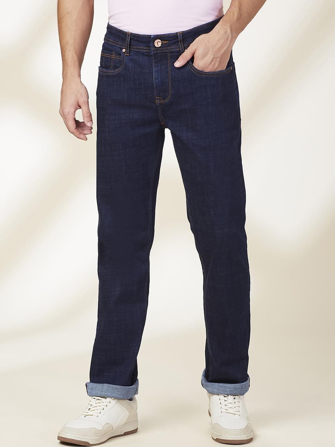 

Being Human Men Classic Stretchable Mid-Rise Jeans, Navy blue