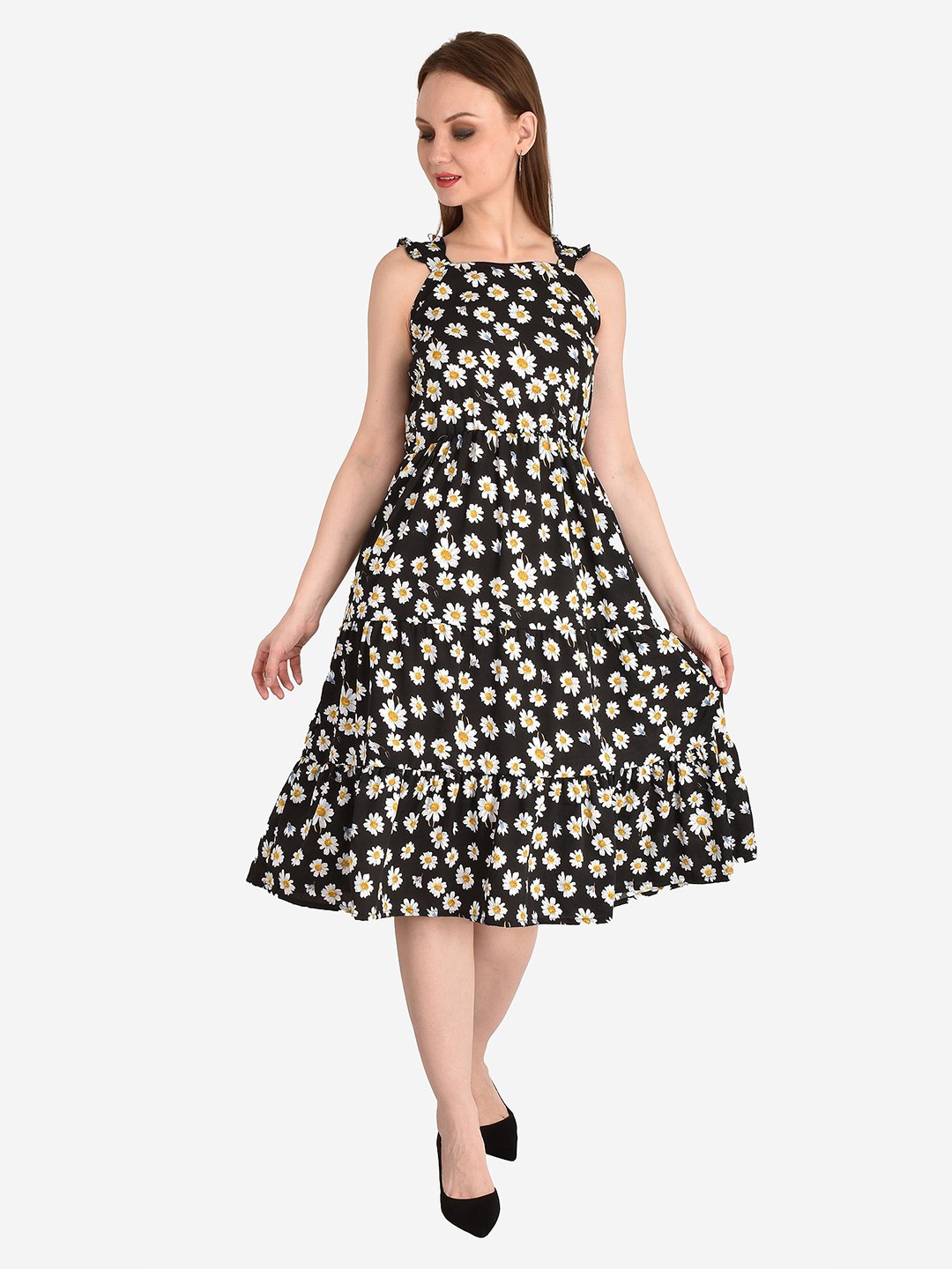 

MISS HAUTE Print Crepe Fit & Flare Midi Dress, Black