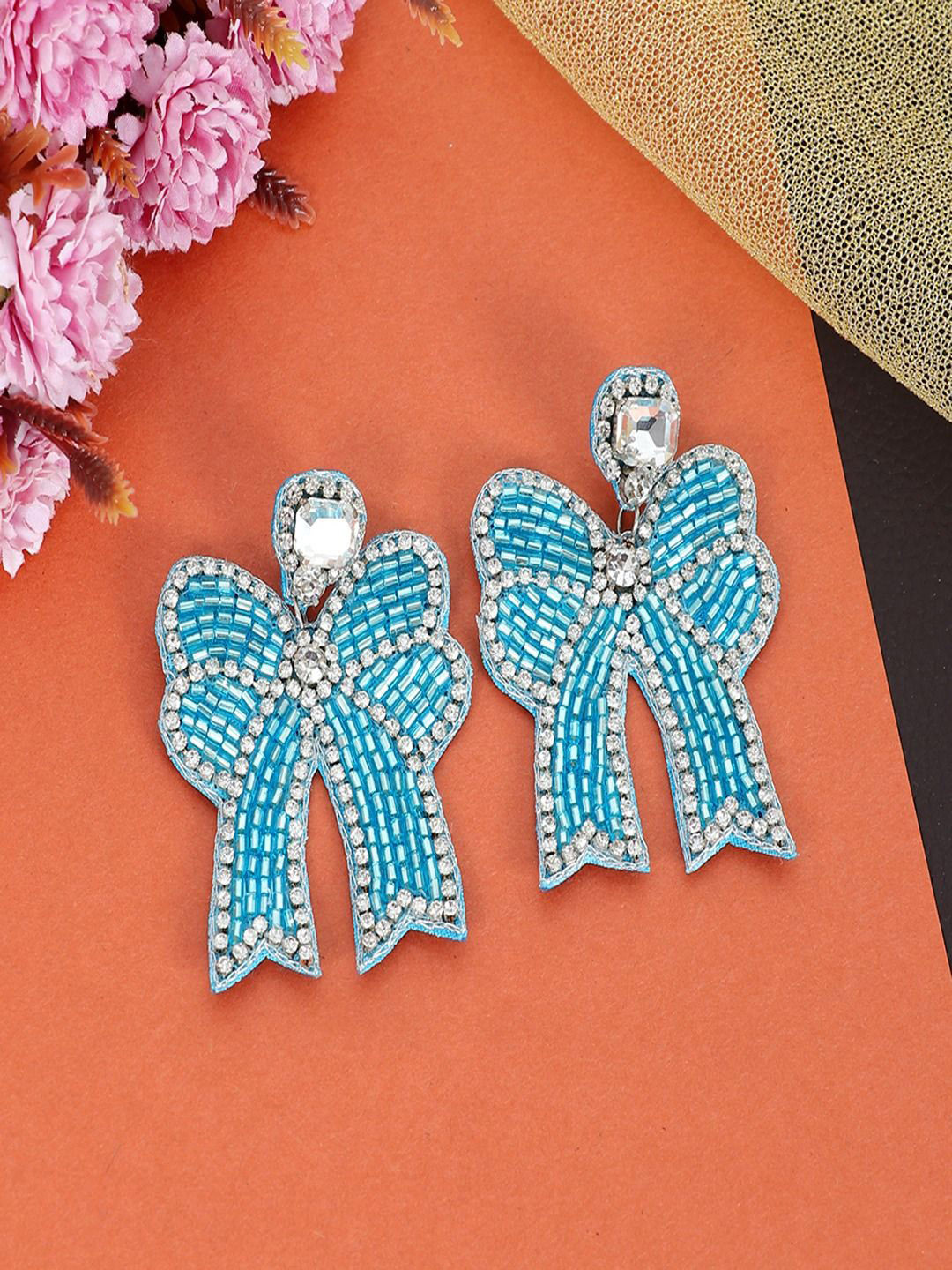

DressBerry Blue Gold-Plated Artificial Stones Studded Contemporary Drop Earrings