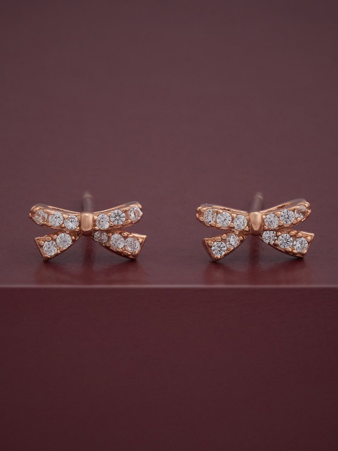 

Kushal's Fashion Jewellery 92.5 Silver Rose Gold-Plated CZ Studded Studs Earrings