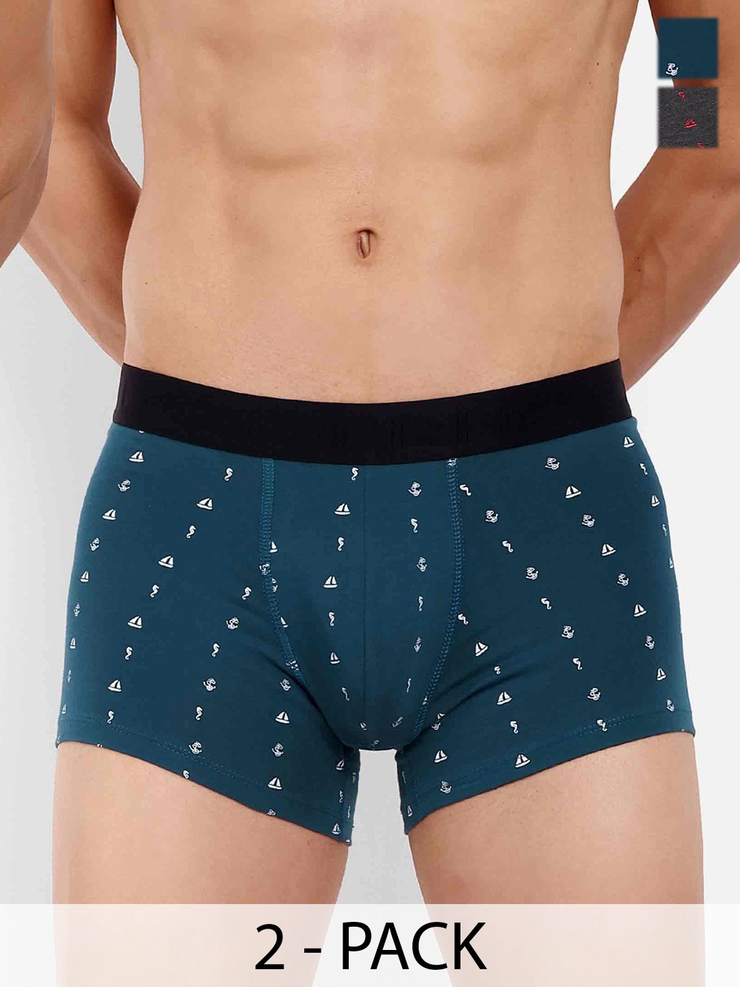 

LOGGERHEAD Pack Of 2 Printed Mid Rise Trunks - LHPT008-ANTHRA-ROYALBLUE-ANTHRA-ROYALBLUE, Grey