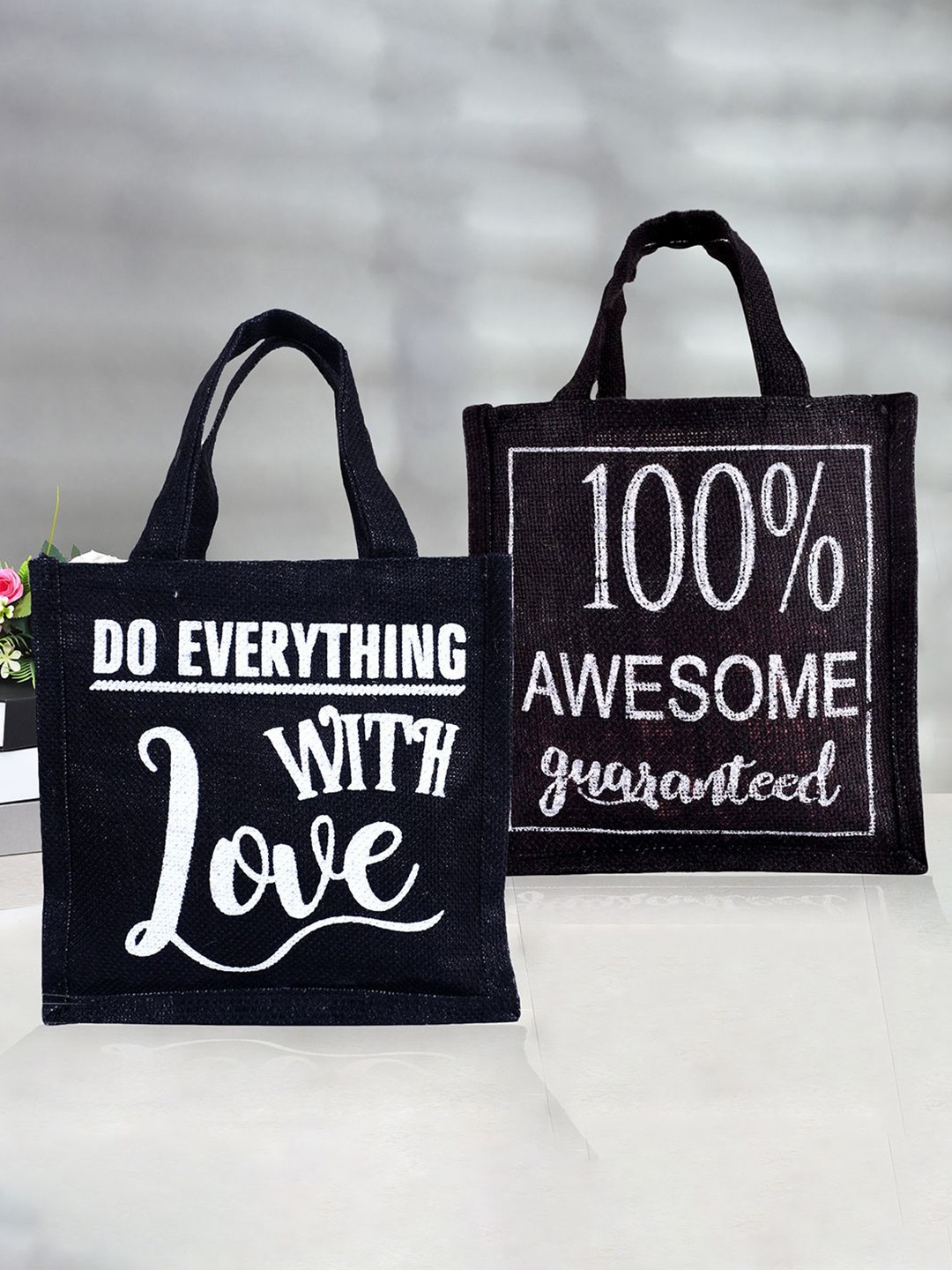 

Kuber Industries Set of 2 Other Prints Lunch bags Travel Accessory, Black