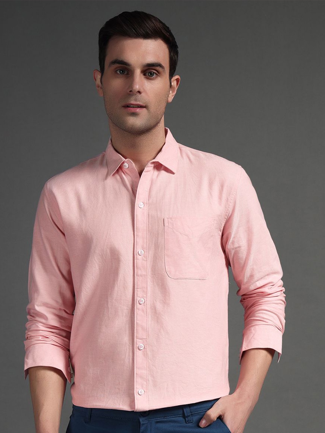 

SUI DHAGA Men India Slim Fit Spread Collar Solid Cotton Formal Shirt, Orange