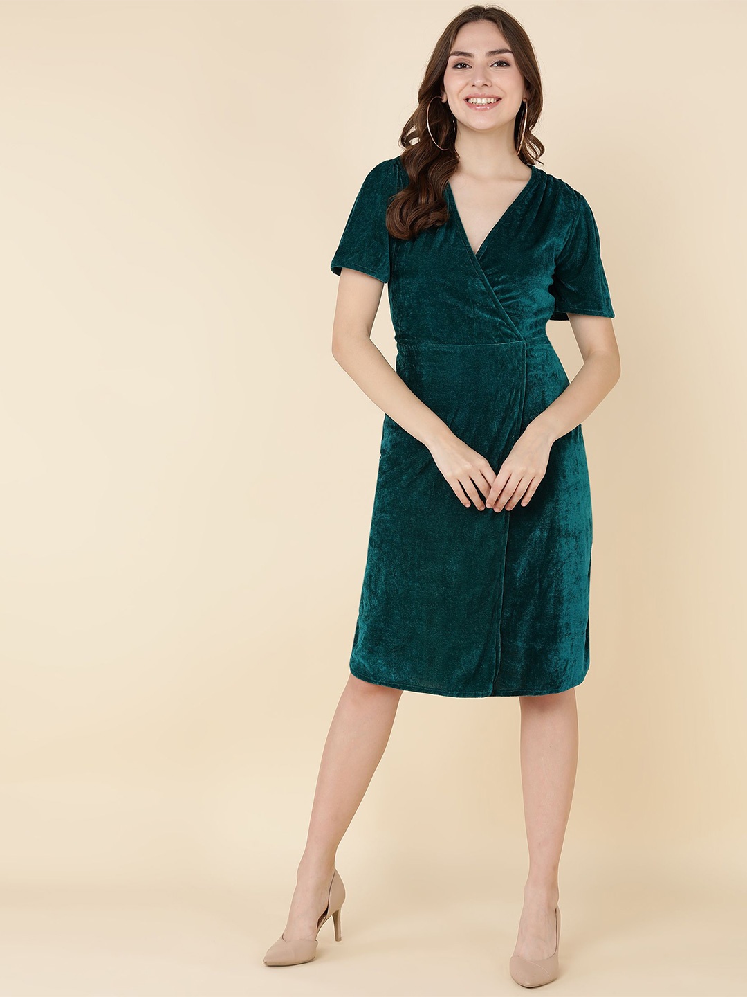 

MISS HAUTE Women V-Neck Wrap Dress, Green