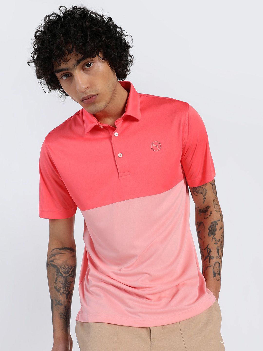 

Puma Pure 2.0 Colourblocked Polo Collar Short Sleeve Golf T-Shirt, Red