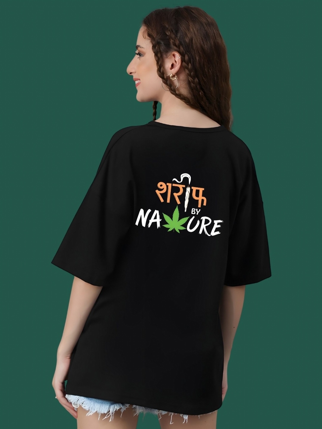 

DressBerry Women Typography Printed Round Neck Cotton Oversized T-shirt, Black
