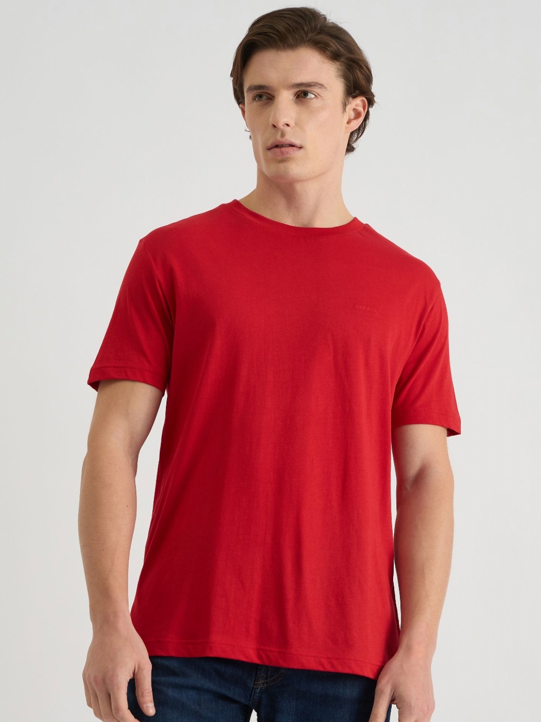 

GANT Men Solid Tonal Logo Round Neck Cotton T-shirt, Red