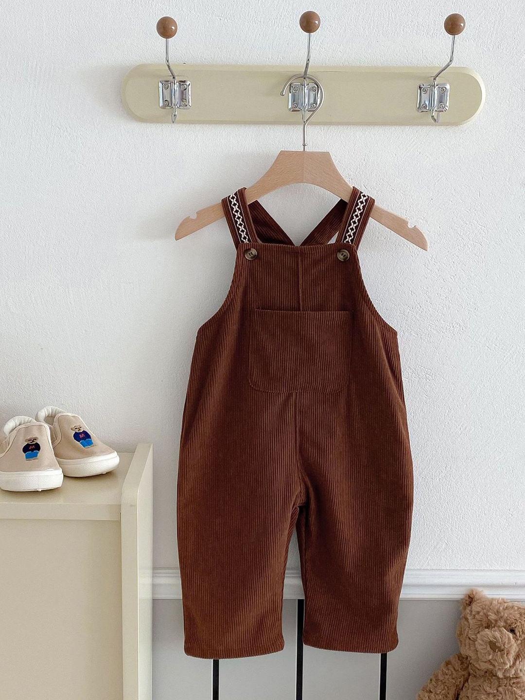 

LULU & SKY Kids Slim Fit Patch Pocket Dungaree, Brown