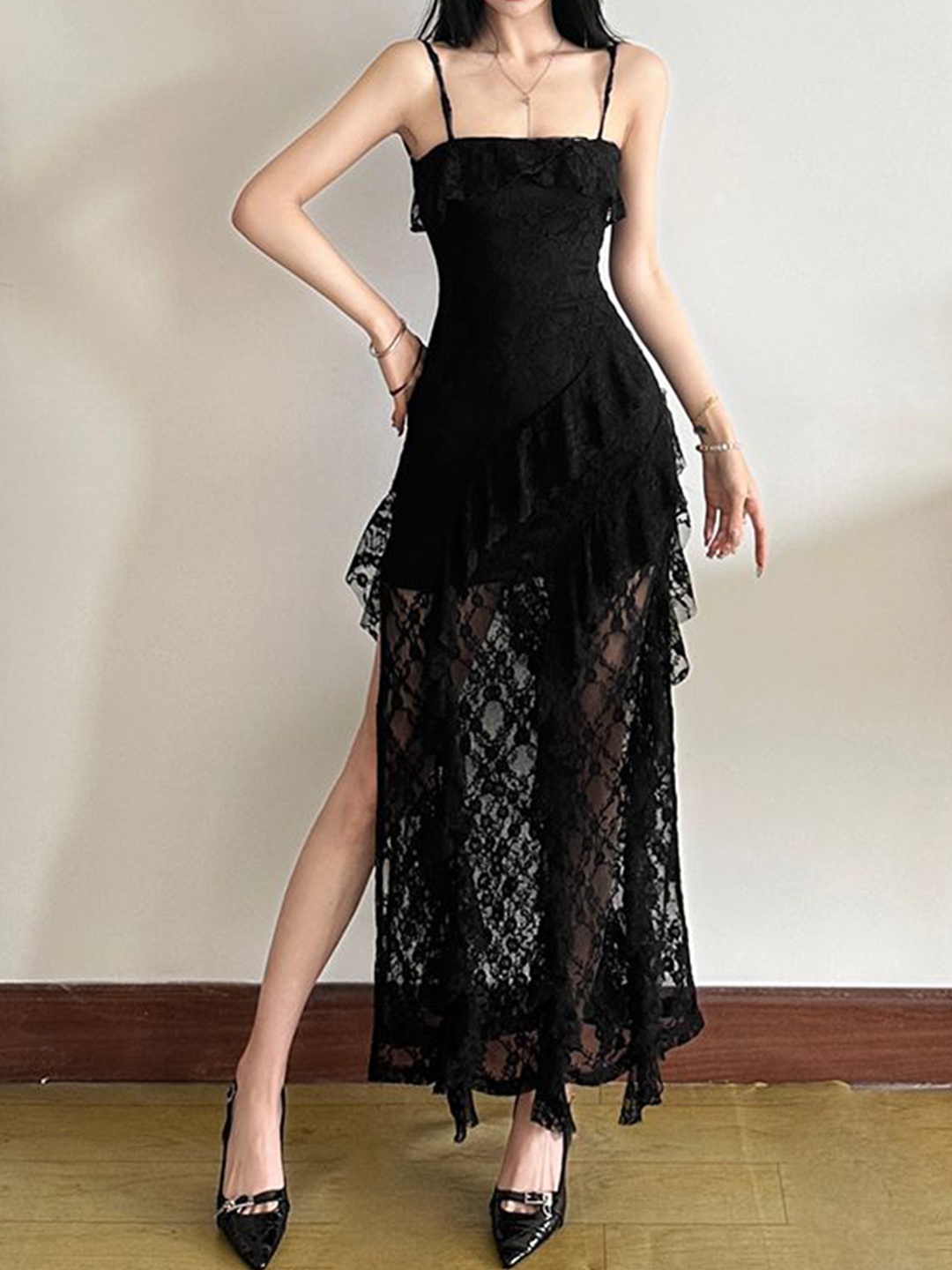 

StyleCast Women Ruffled A-Line Midi Dress, Black