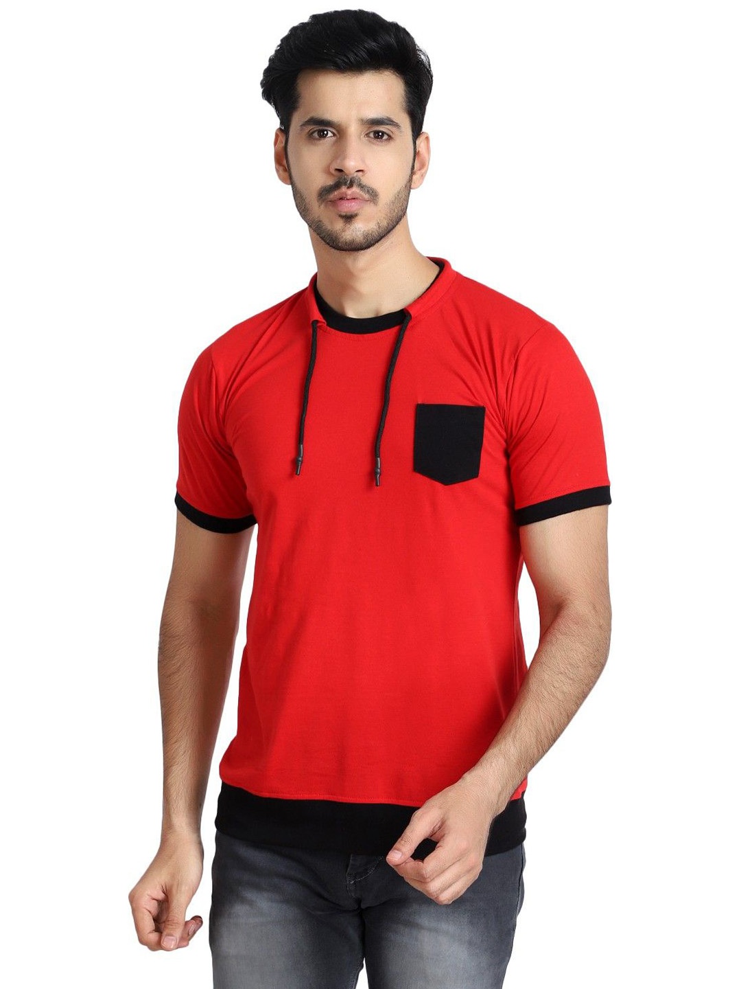 

Black Collection Men Solid Round Neck Cotton Slim Fit T-shirt, Red