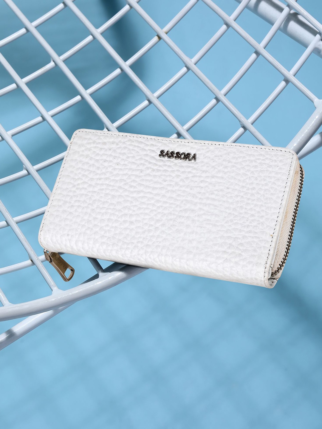 

Sassora Women Leather RFID Zip Around Wallet, White