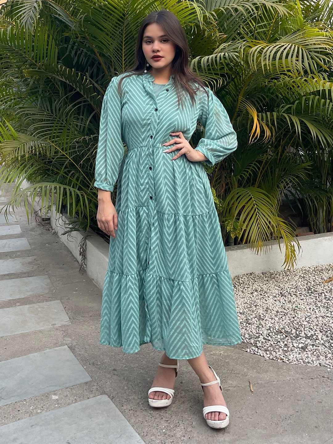 

Bhanderi Fashion Layered Georgette A-Line Dress, Sea green