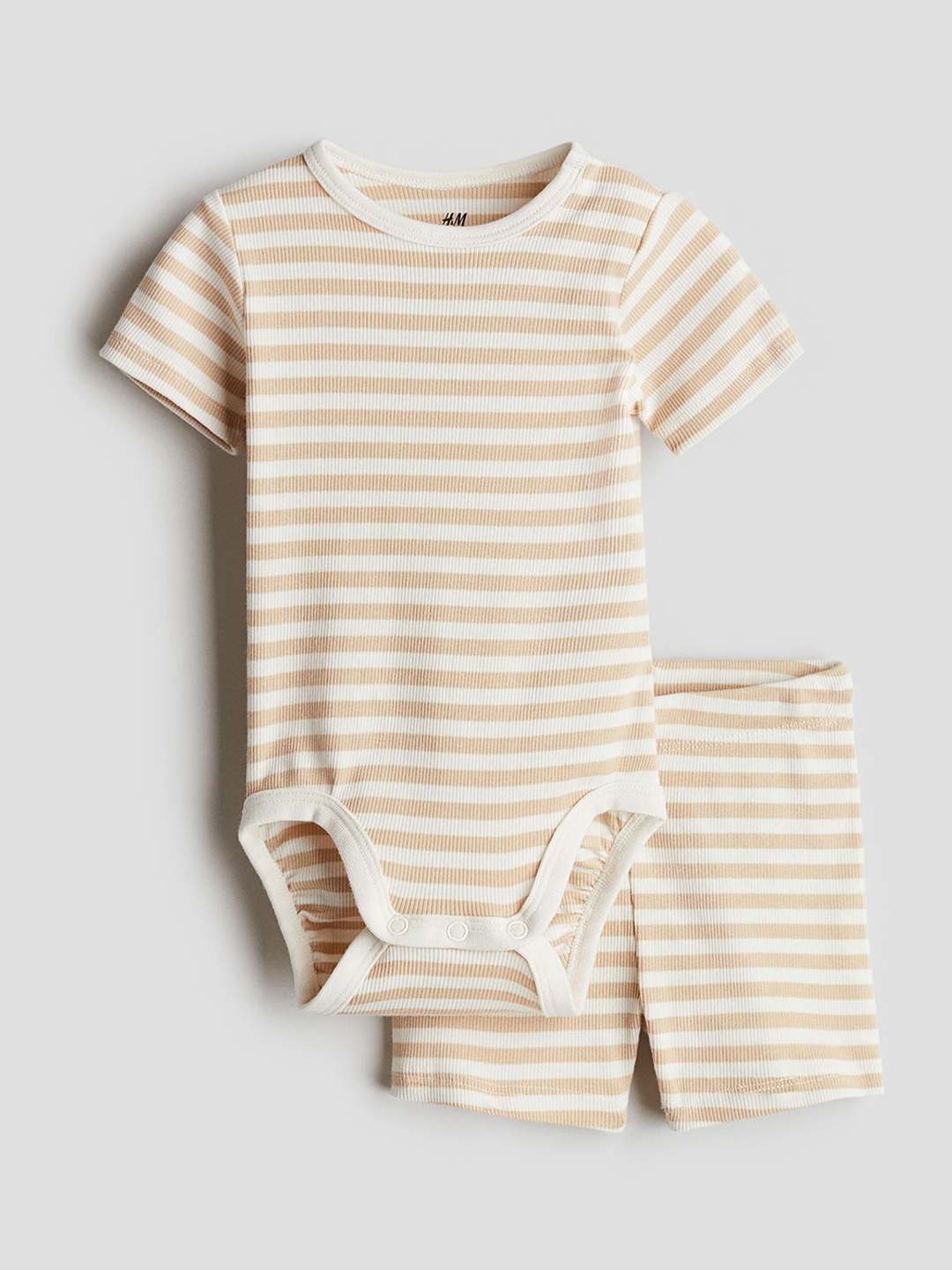 

H&M Boys 2-Piece Ribbed Cotton Set, Beige