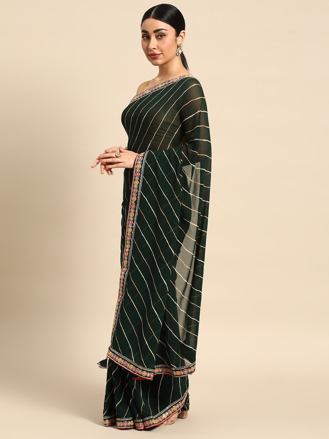 

DIVASTRI Leheriya Gotta Patti Poly Chiffon Leheriya Saree, Green