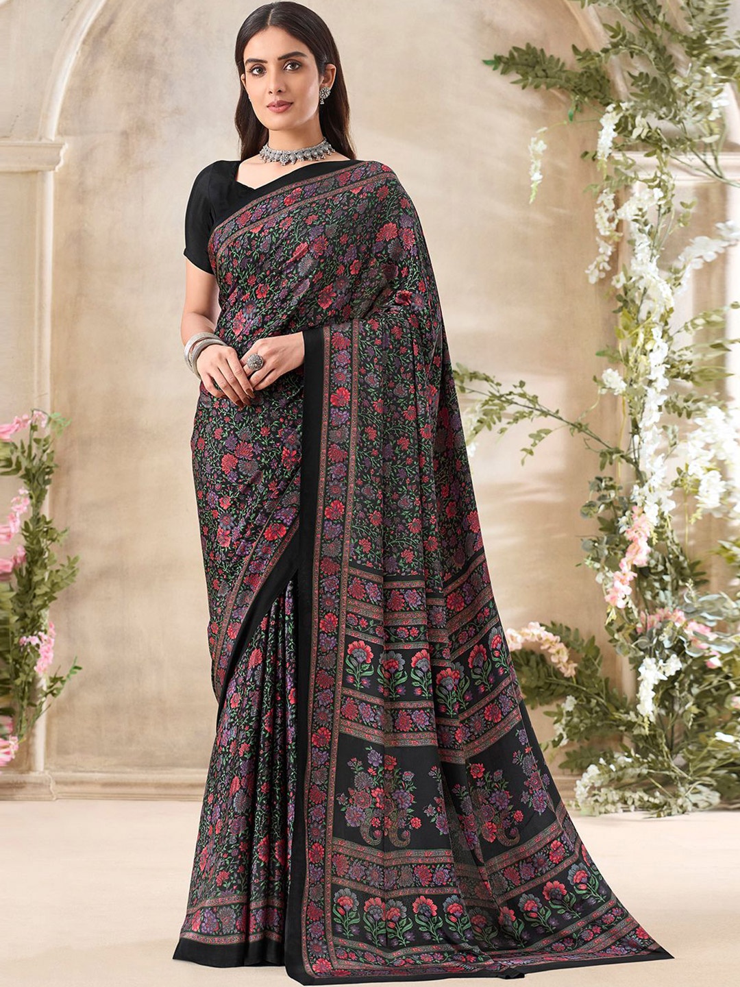 

LeeliPeeri Designer Women Floral Saree, Black