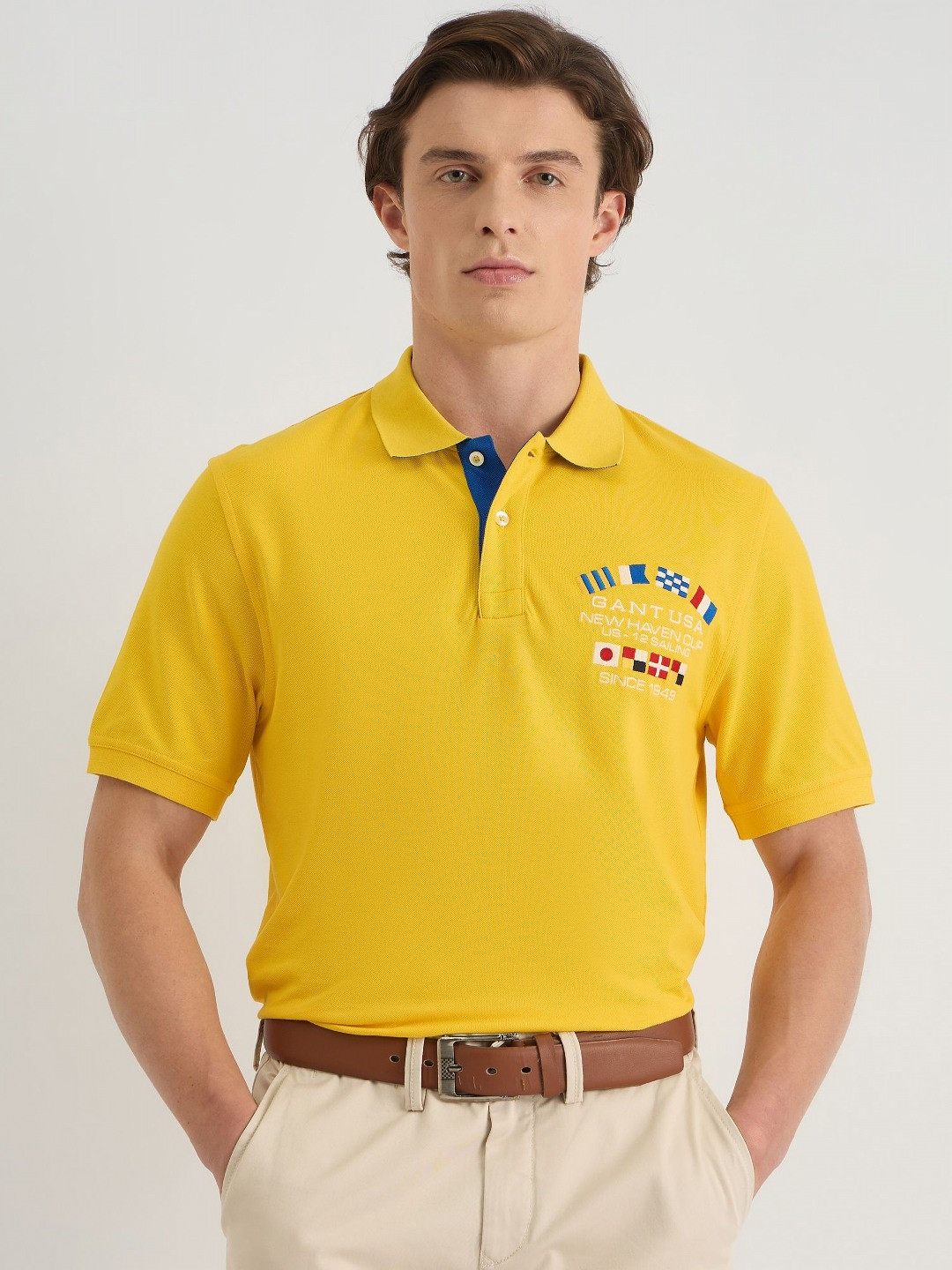 

GANT Men Flag Emroidered Polo Collar Cotton T-shirt, Yellow