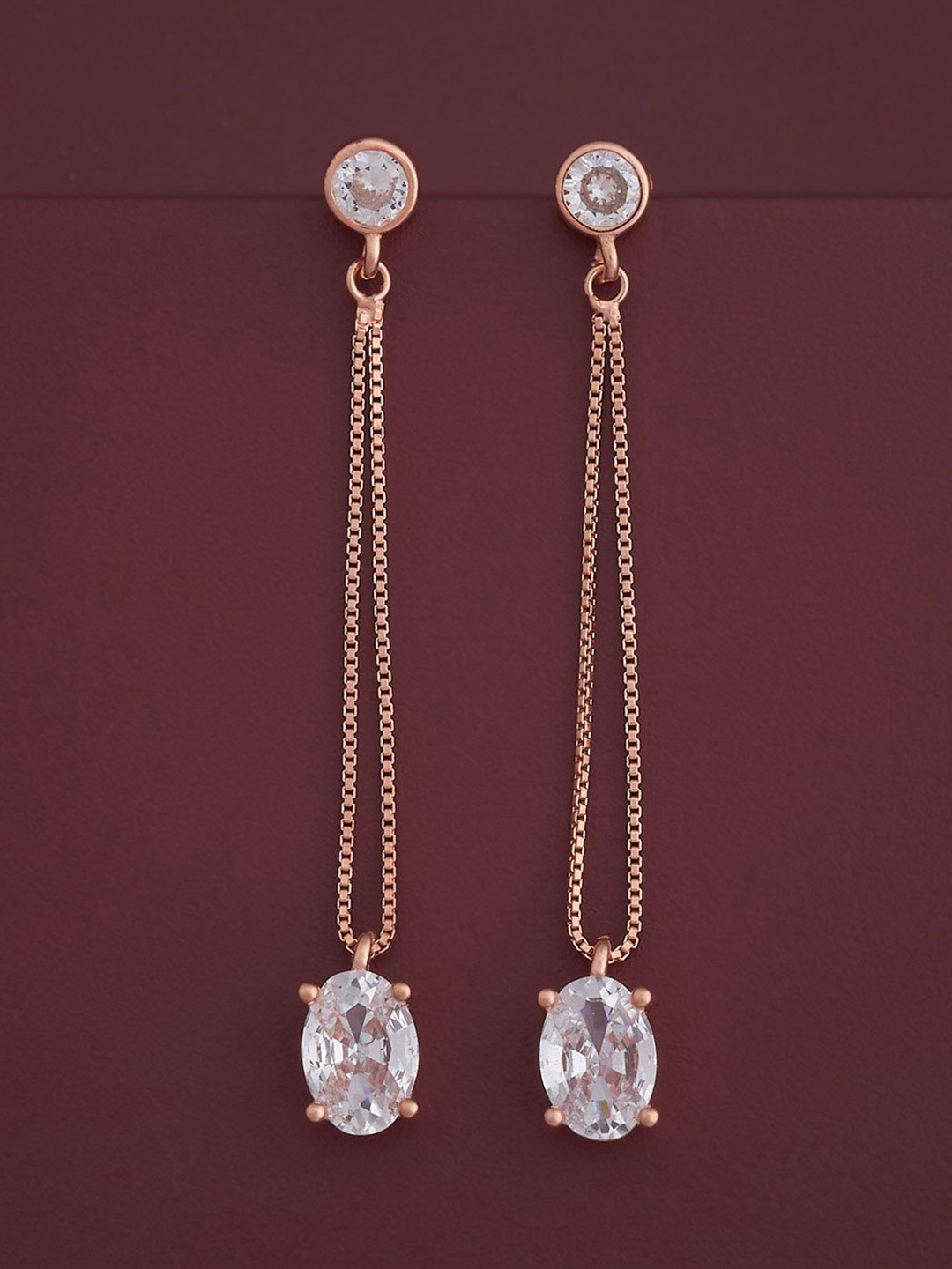 

Kushal's Fashion Jewellery 92.5 Silver Rose Gold-Plated Zircon Drop Earrings