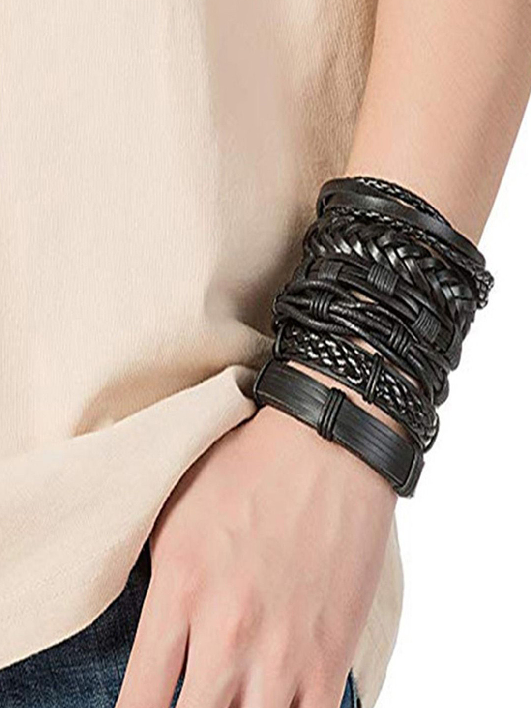 

The Roadster Lifestyle Co Men Set of 6 Multistring Bracelets, Black