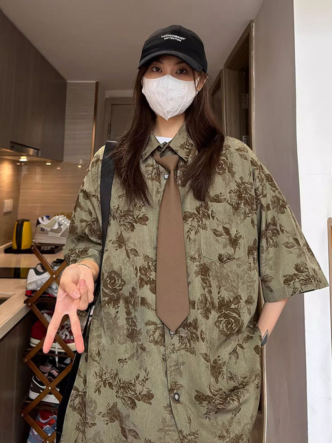 

DressBerry Women Floral Printed Oversized Shirt, Green