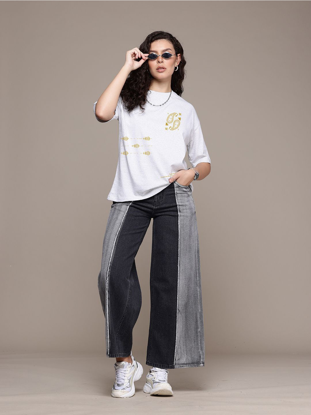 

The Roadster Lifestyle Co. Women Graphic Printed Round Neck Cotton Oversized T-shirt, White