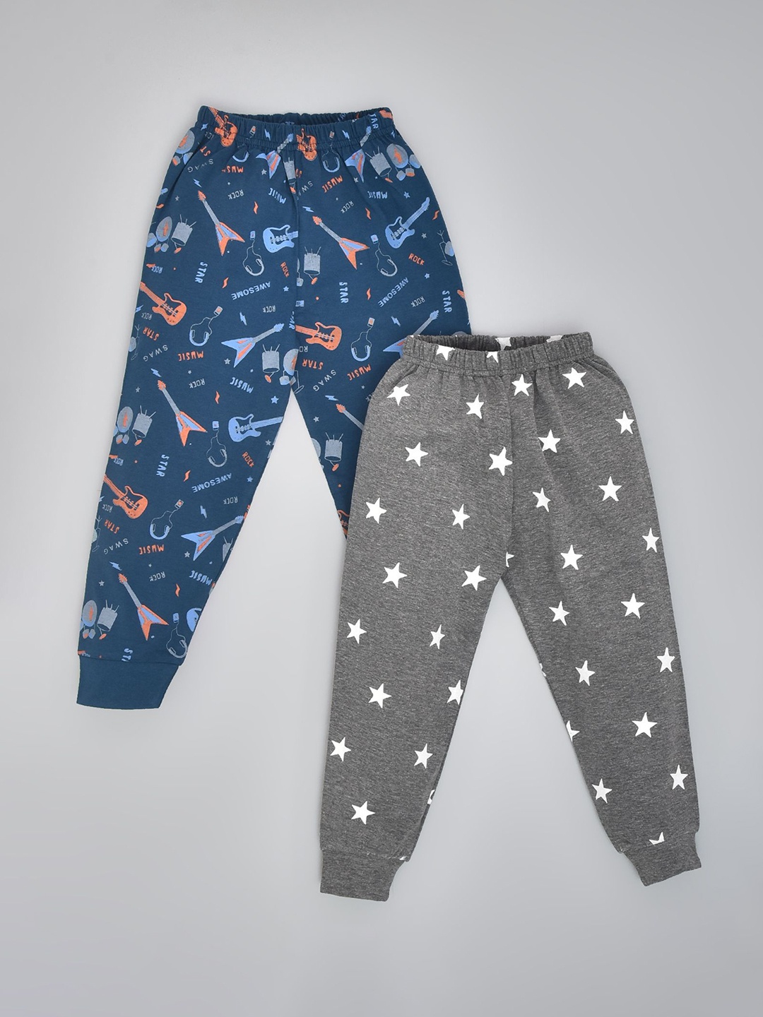 

BAESD Kids Pack Of 2 Printed Cotton Mid-Rise Joggers, Blue