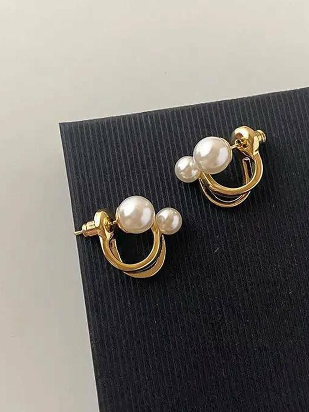 

Celestique Pearls Contemporary Shaped Korean Studs, Gold