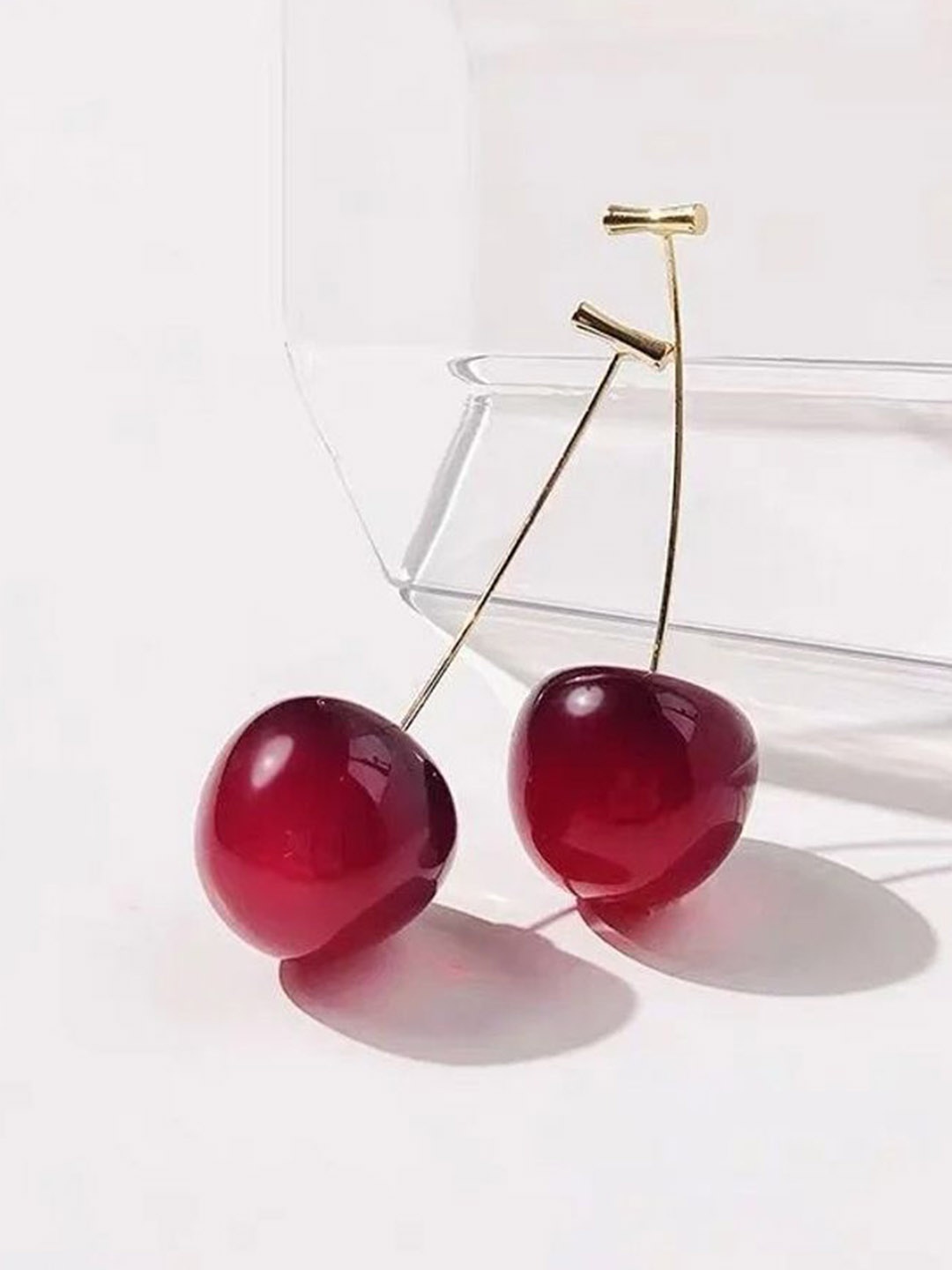 

Celestique Cherry Quirky Shaped Korean Drop Earrings, Red