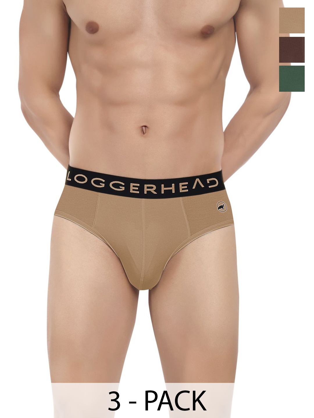 

LOGGERHEAD Pack Of 3 Cotton Hipster Briefs LHMB013-Bitter-Garden-Sinopia, Brown