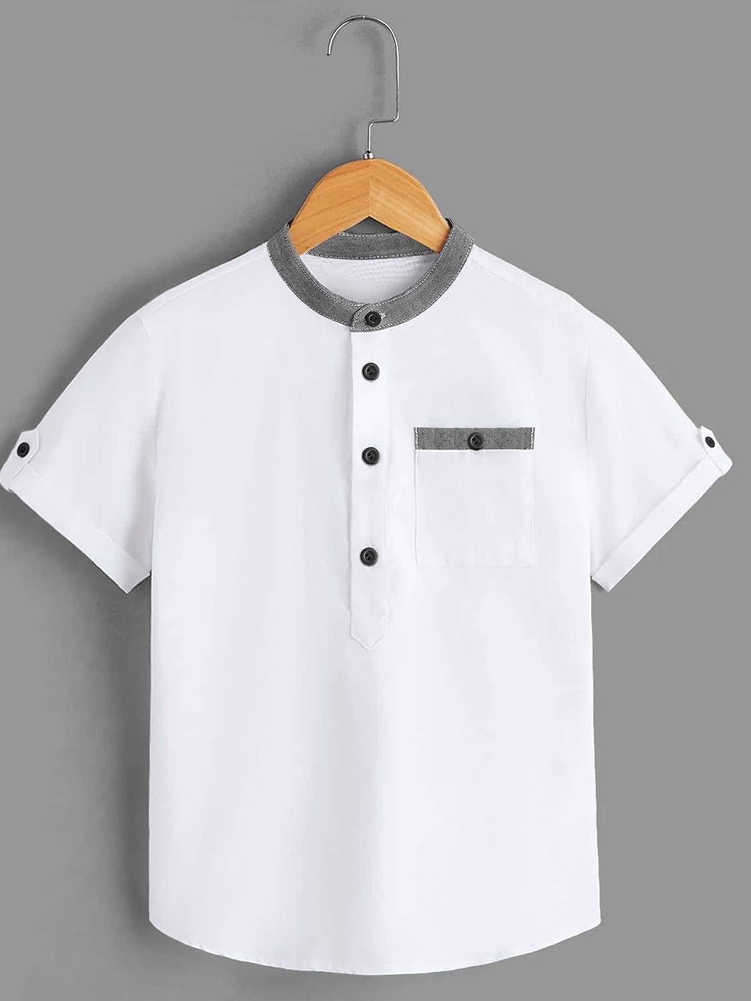 

BAESD Boys Standard Fit Band Collar Solid Cotton Casual Shirt, White