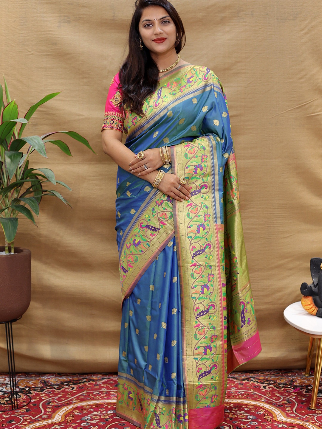 

Kandora Woven Design Zari Pure Silk Paithani Saree, Blue