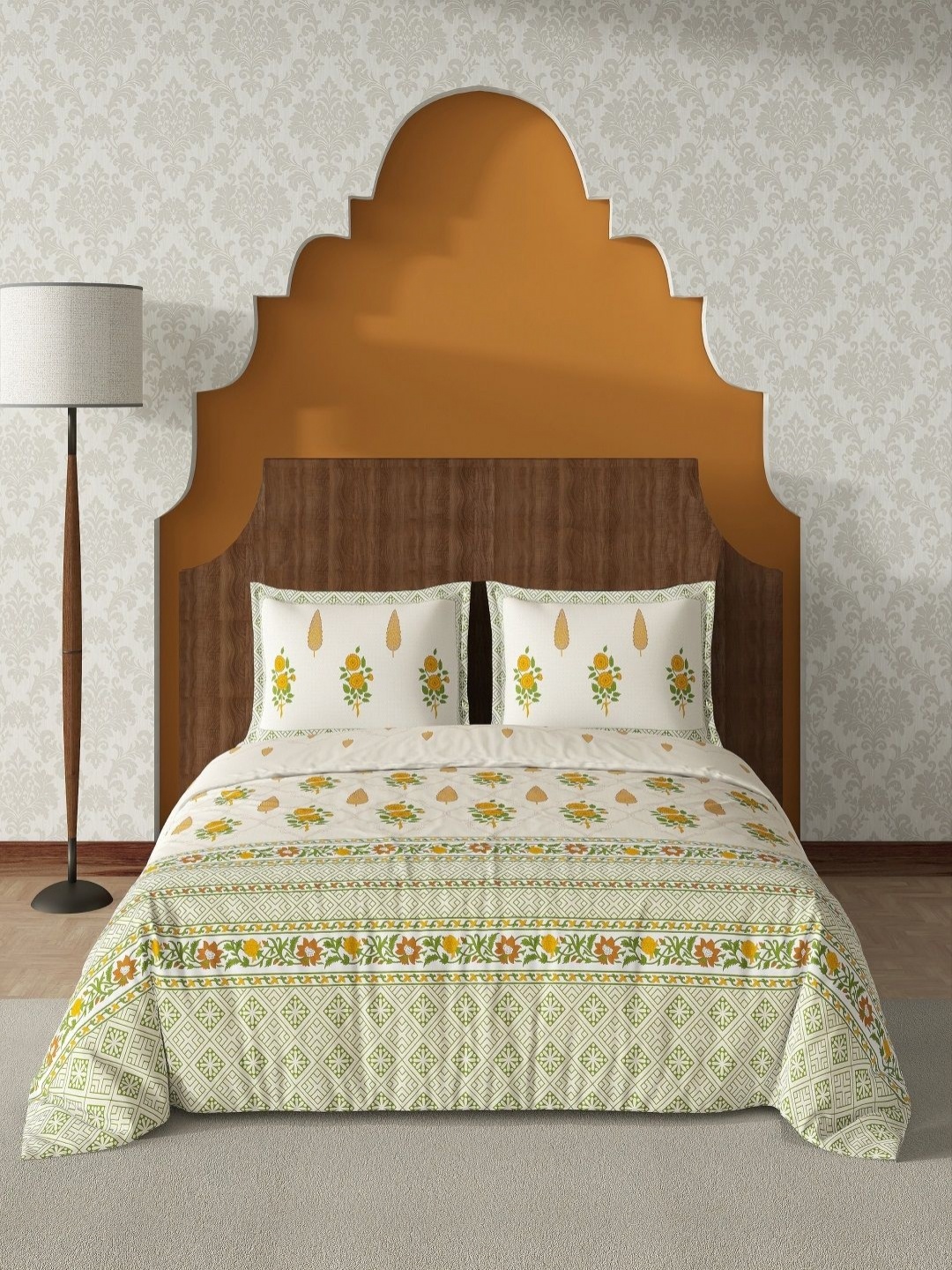 

tundwal's Green & White Printed Pure Cotton 210TC King Bedsheet Sets- 2.74 m x 2.74 m