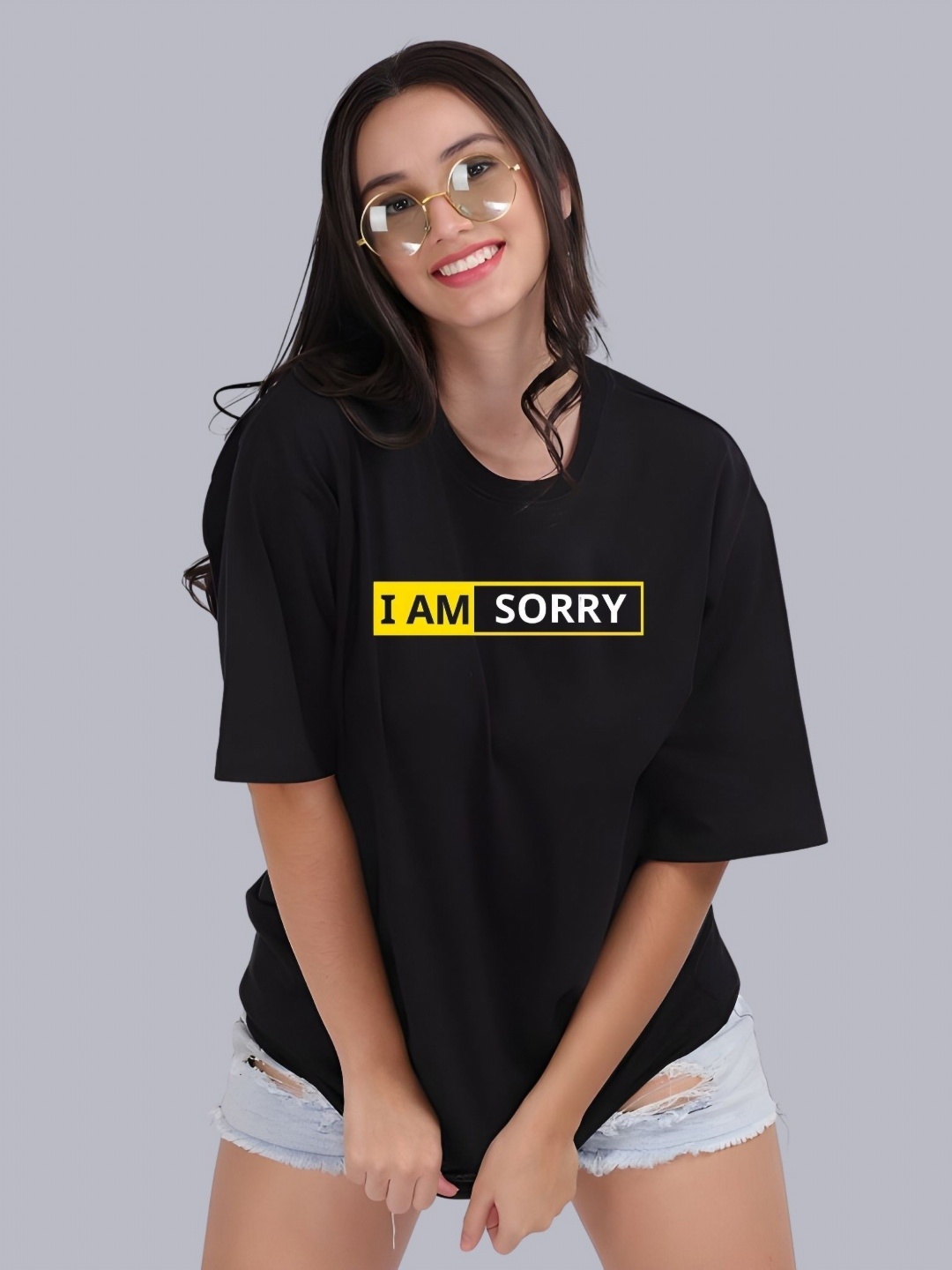

Moda Rapido Women Typography Printed Round Neck Cotton Oversized T-shirt, Black