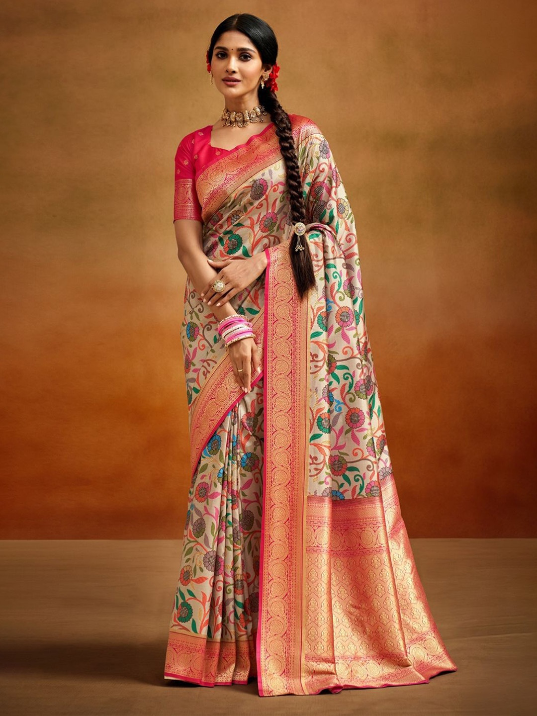 

DEVATITHI Multi Kalamkari Saree, Red