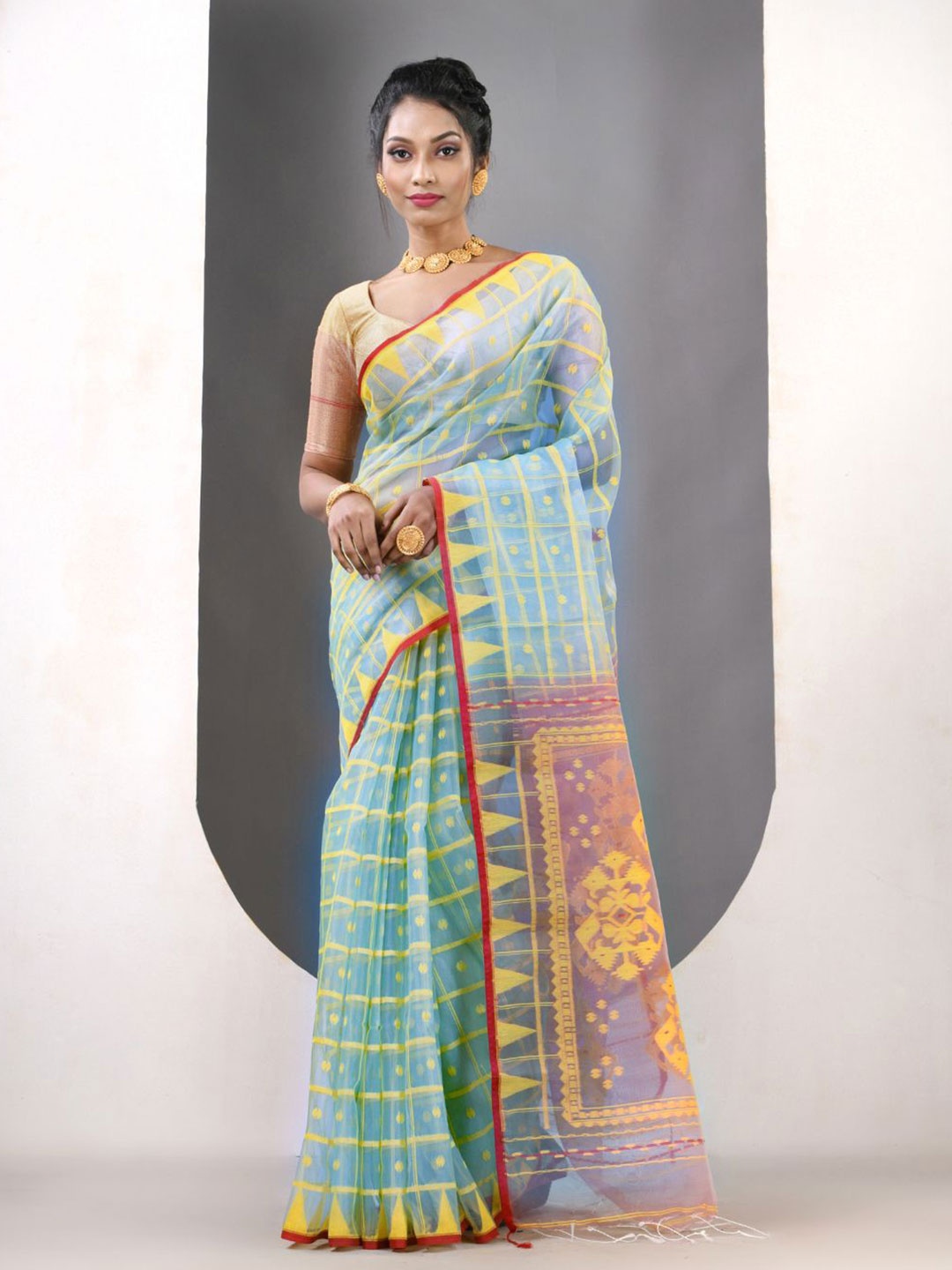 

Charukriti Checked Pure Silk Saree, Green