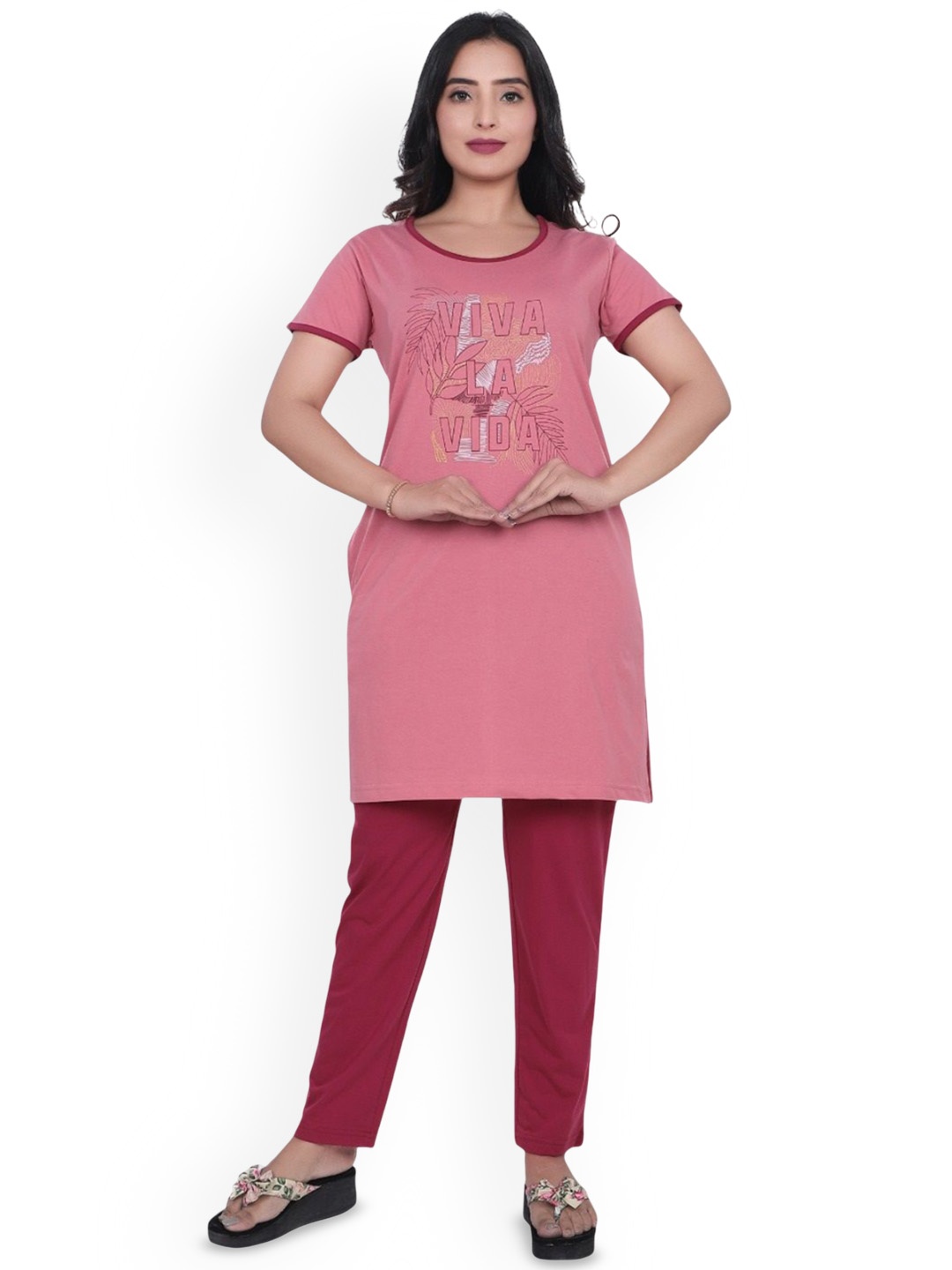 

CLINT Women Printed Night suit, Pink