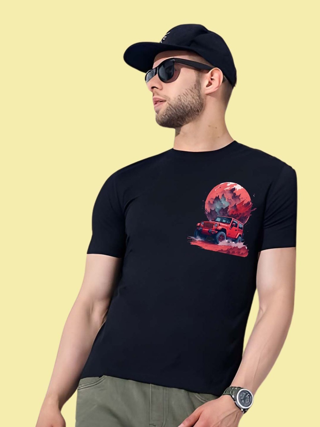 

THE BEETEL HOUSE Men Drop-Shoulder Sleeves T-shirt, Black